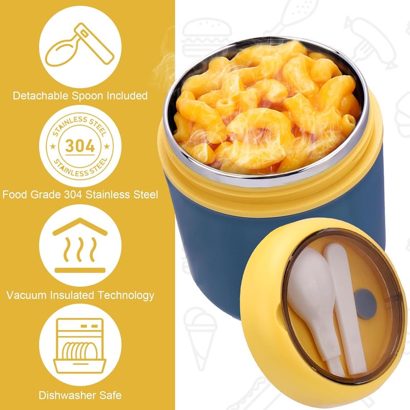 Juome 16oz Kids Thermo for Hot Food - Insulated Vacuum Food Jar Container, Wide Mouth Stainless Steel Soup Thermo Lunch Box for Kids with Spoon, Leakproof (Blue) - Image 4